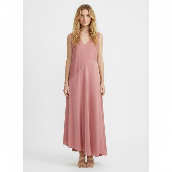 NEW THEORY V Neck Asymmetrical Mauve Maxi Slip Dress - Picture 1 of 9